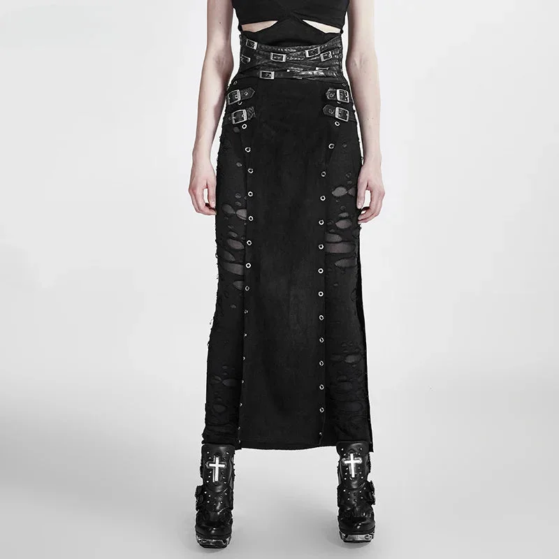 Women's Gothic Sexy Black Rock Copslay Stage Personality Hip Hop Streetwear Long High Waisted Skirt silk skirt sleek Women's Gothic Sexy Black Rock Copslay Stage Personality Hip Hop Streetwear Long High Waisted Skirt silk skirt sleek