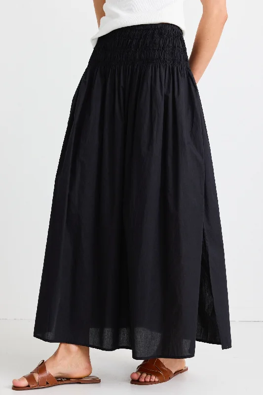 Finch Black Cotton Shirred Waist Maxi Skirt wool skirt thick