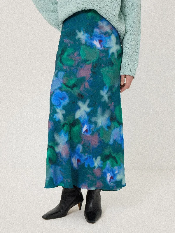 Floral Mist Asymmetric Skirt | Green patchwork skirt art
