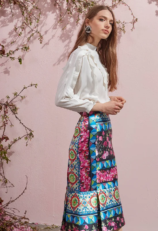 Floral Pencil Skirt elastic waist skirt