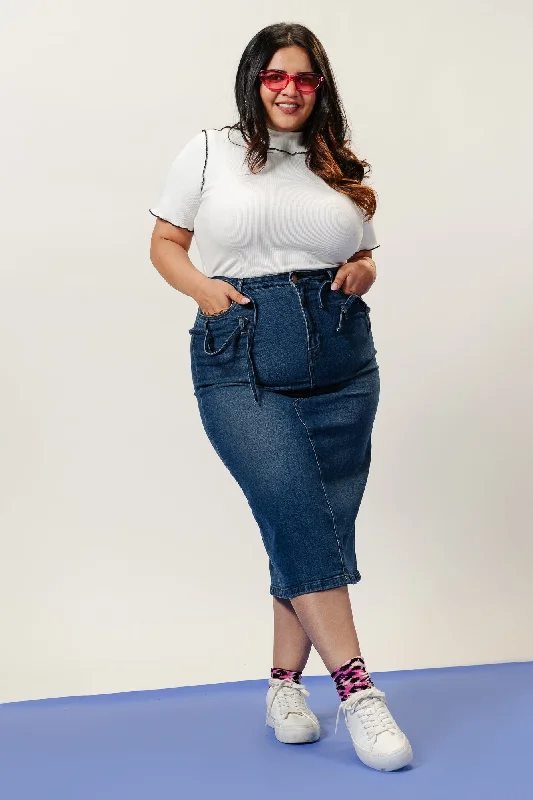 Curve Front Drawstring Indigo Skirt modal blend skirt