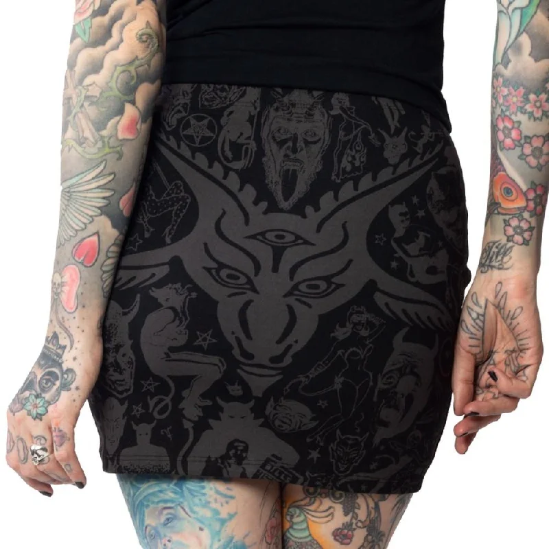 Black/Gray Baphomet Goathead Mini Skirt cashmere skirt rich