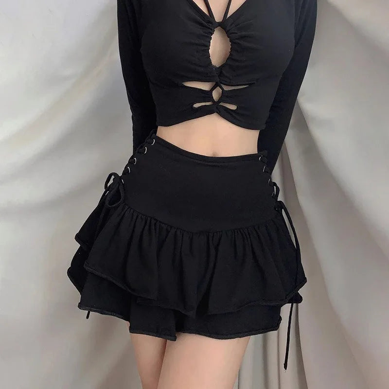 Gothic Cute Lolita Cake Mini Japanese Harajuku Girls Sweet Lace Plaid High Waist Pleated Goth Dark Skirt a-line skirt cut