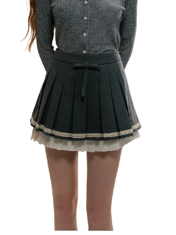 Gray Bow Pleated Skirt linen skirt natural