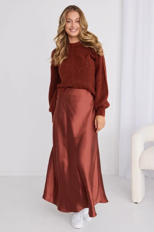 Haven Copper Satin Bias Cut Floaty Maxi Skirt silk skirt elegant
