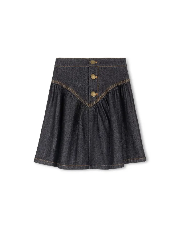 Hello Yellow Black Denim Denim V Detailed Skirt velvet skirt rich