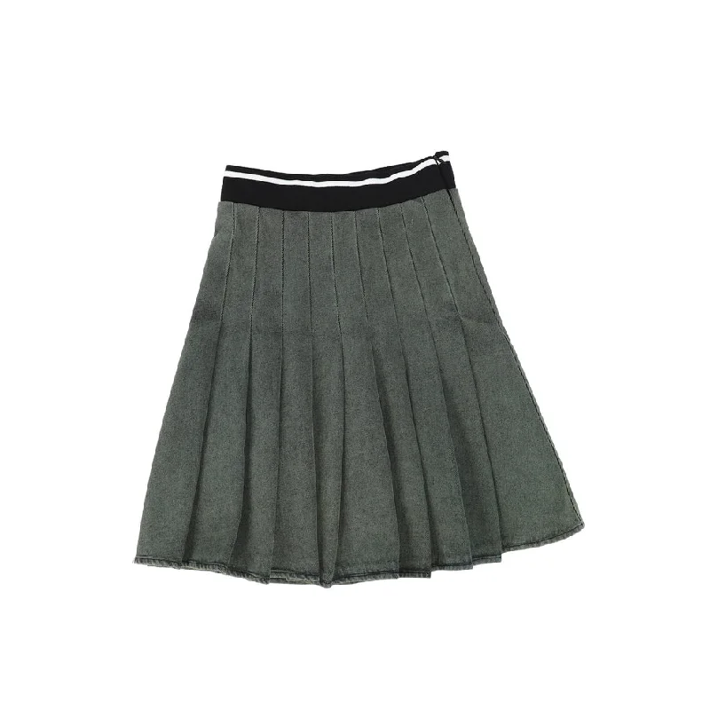 Hello Yellow Hunter Denim Pleated Skirt belted skirt waist