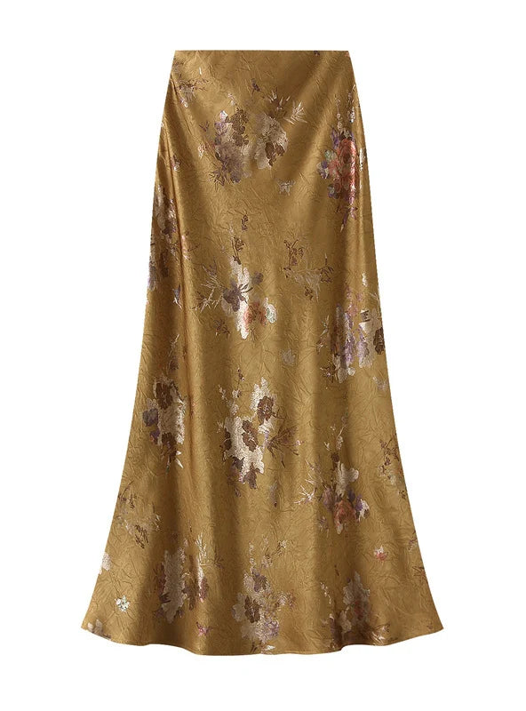 Hot Stamping Print Pleated Acetic Fishtail Skirt linen skirt natural