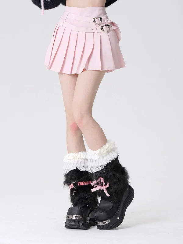 INS Sweet Spicy Love Belt Pleated Skirt BY9131 cashmere skirt soft