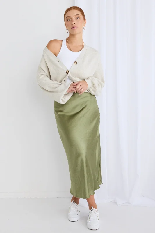 Ivy Moss Satin Bias Midi Skirt denim skirt fashionable