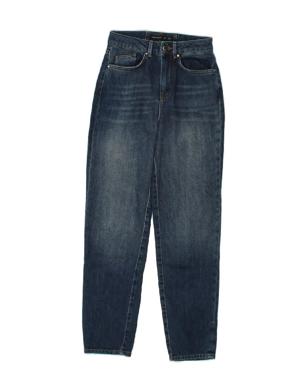 KAREN MILLEN Womens Tapered Jeans UK 8 Small W26 L29 Blue Cotton Comfortable Folded Hem Jeans