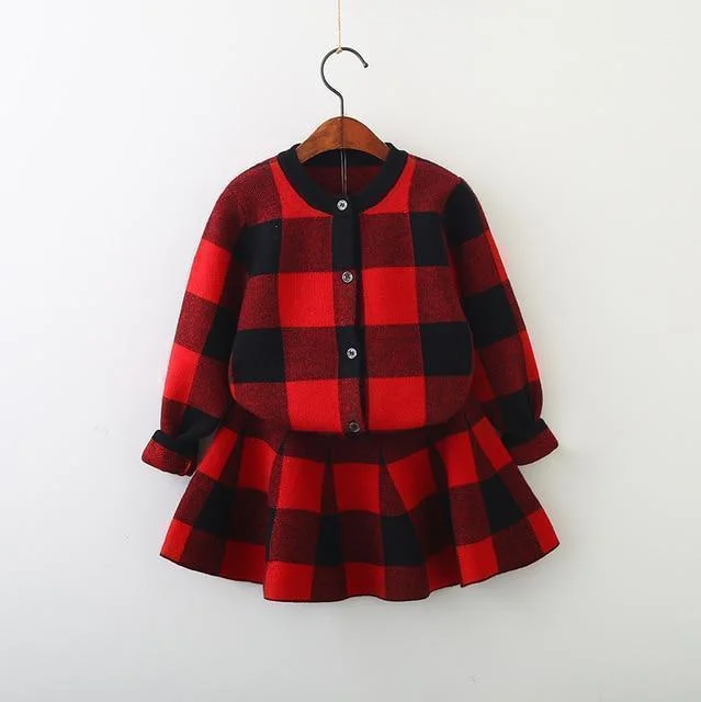 Kids Clothing Set Girls Plaid Skirt Suit spandex blend skirt