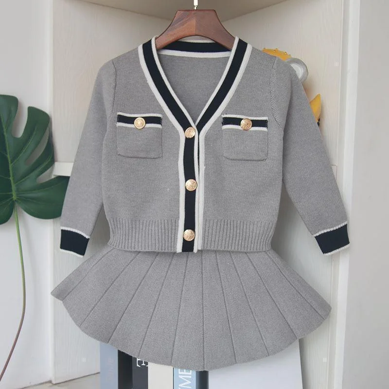 Kids Skirt Suit Girls Cardigan With Skirt Cothing Set leather skirt sleek
