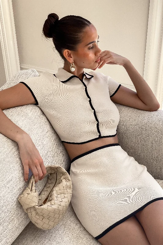 Klara Knit Mini Skirt - Black/Cream elastic waist skirt