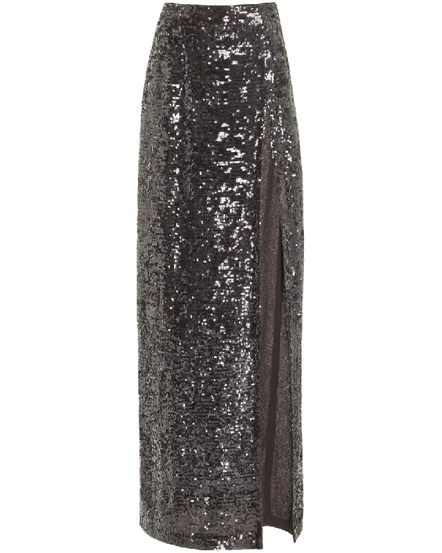 Cacao Sequin High Rise Maxi Skirt elastic waist skirt