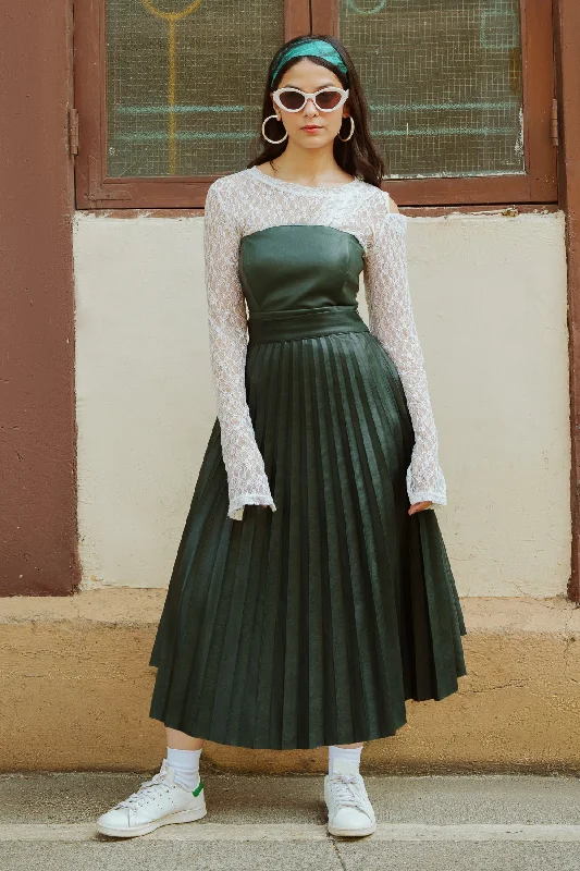 Lattino Green Leather Skirt ribbed skirt waist