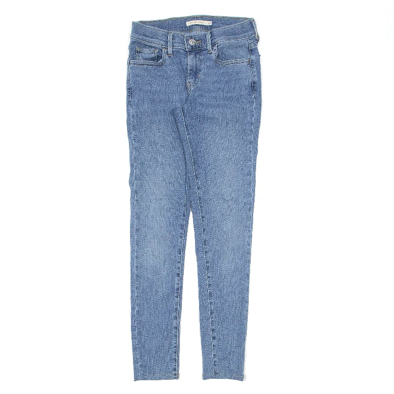 LEVI'S 710 BIG E Jeans Blue Denim Slim Skinny Stone Wash Womens W25 L27 Chic Rip-Detail High-Waist Jeans