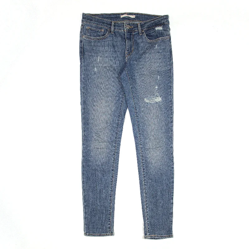 LEVI'S 711 Distressed Jeans Blue Denim Slim Skinny Stone Wash Womens W27 L30 Casual Straight-Leg Jeans LEVI'S 711 Distressed Jeans Blue Denim Slim Skinny Stone Wash Womens W27 L30 Casual Straight-Leg Jeans