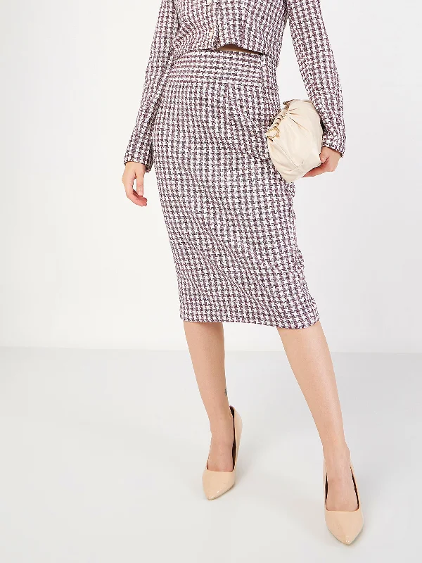 Lyush Women Burgundy Geometrical Jacquard Tweed Pencil Skirt velvet skirt rich