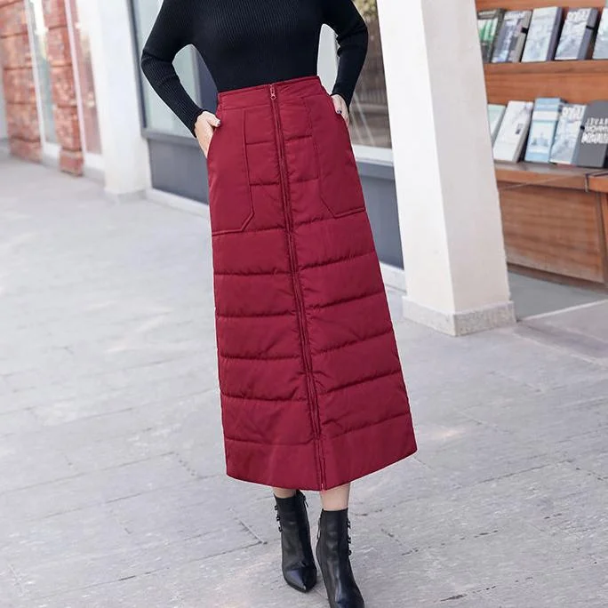 M-5XL Winter Warm Long Skirt Women's Autumn and Winter Thickened Down Cotton Skirt Large Size Zipper Winter Skirt seamless skirt comfort