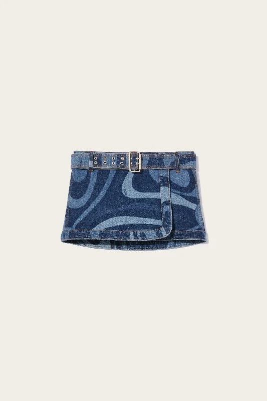 Marmo-Print Denim Skirt leather skirt sleek