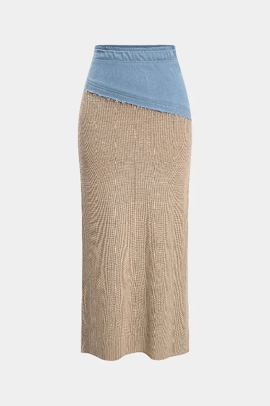 Patchwork Asymmetrical Sweater Skirt wool skirt thick