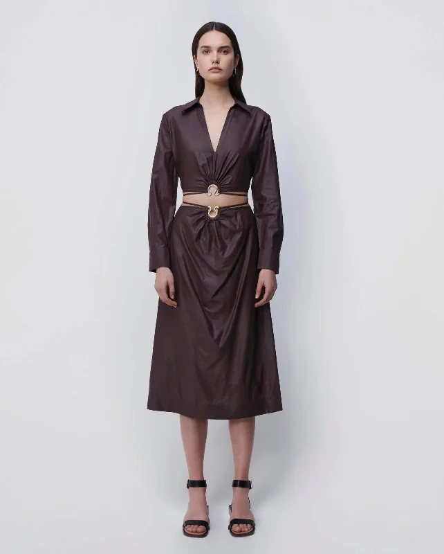 MIKAH SATIN MIDI SKIRT / DARK CHOCOLATE summer skirt style