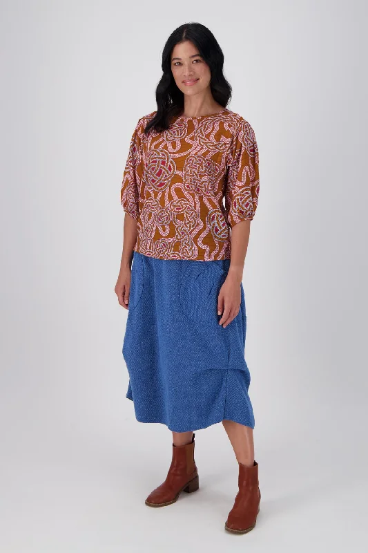 Milwaukee Foundry Skirt Mid Wash Blue in Textured Cotton breathable skirt fabric