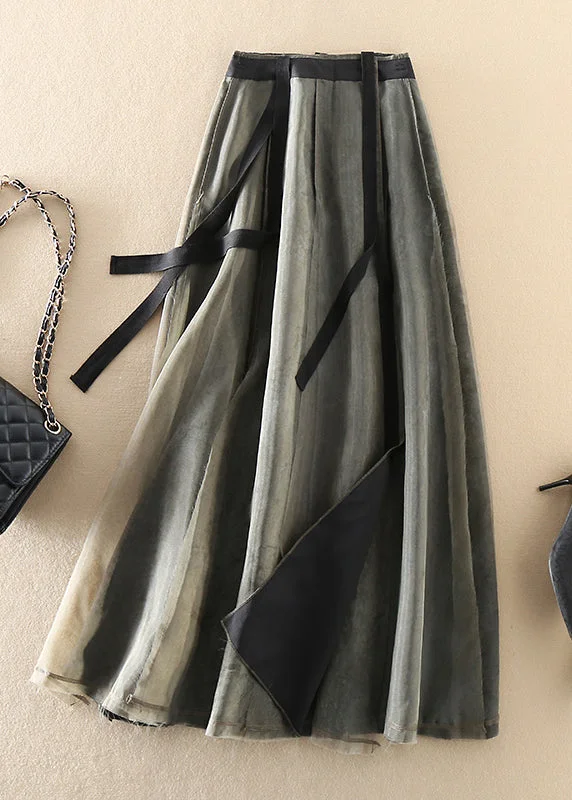 Modern Black Green retro Asymmetrical Patchwork Skirts Spring spandex blend skirt
