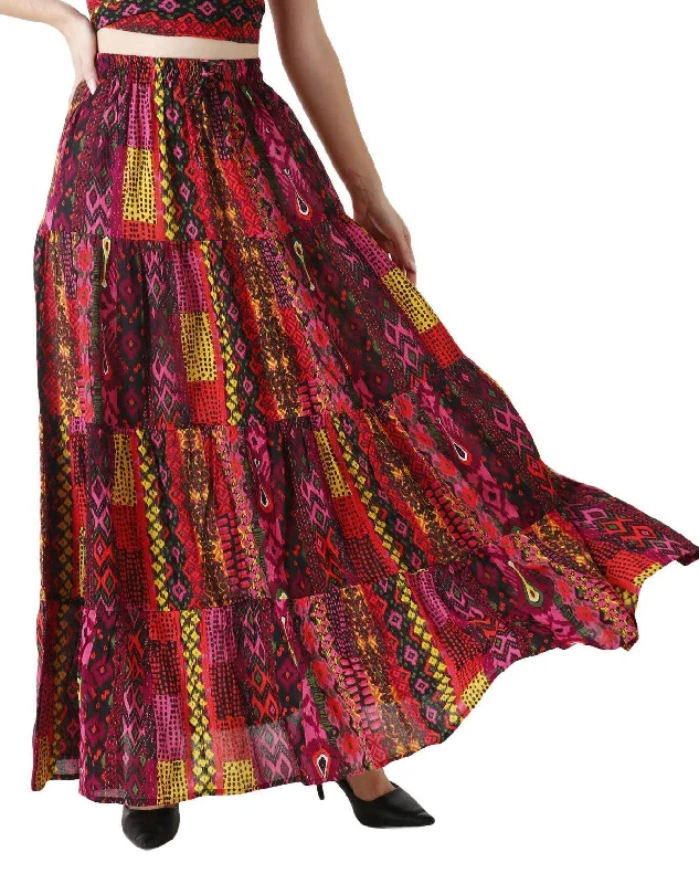 Multicolored Abstract Printed Skirt lace skirt delicate