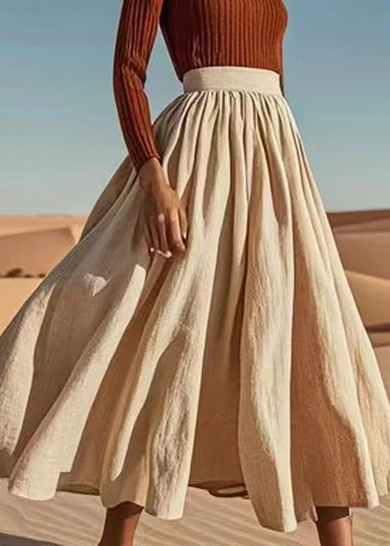 New Apricot Wrinkled Elastic Waist Linen Skirt Summer linen skirt natural