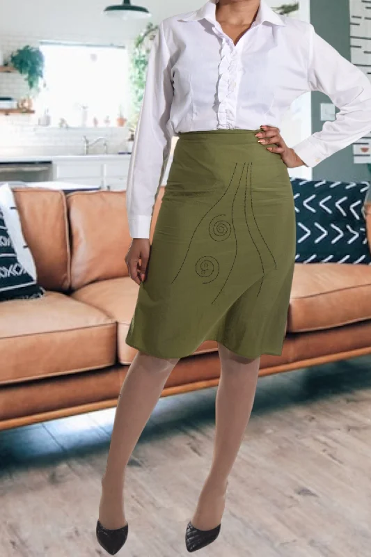 Olive Embroidered Skirt corduroy skirt durable