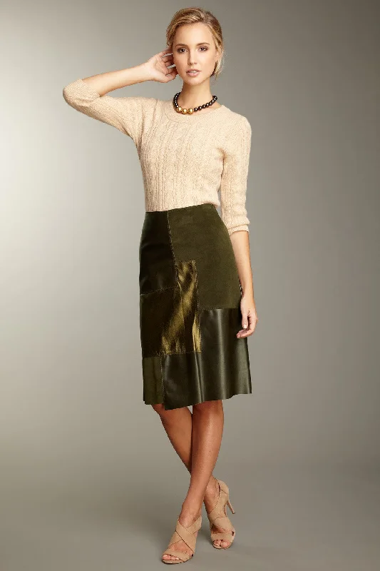 Patch A-line Leather Skirt - Olive silk skirt smooth