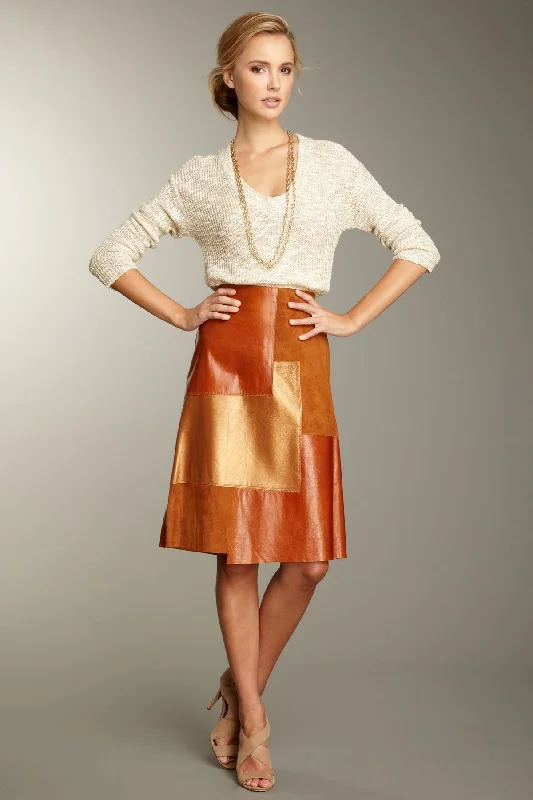 Patch A-line Leather Skirt - Rust chiffon skirt flowing