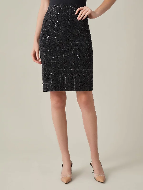 Petite Pull-On Pencil Skirt, Plaid Sparkle Detail denim skirt classic