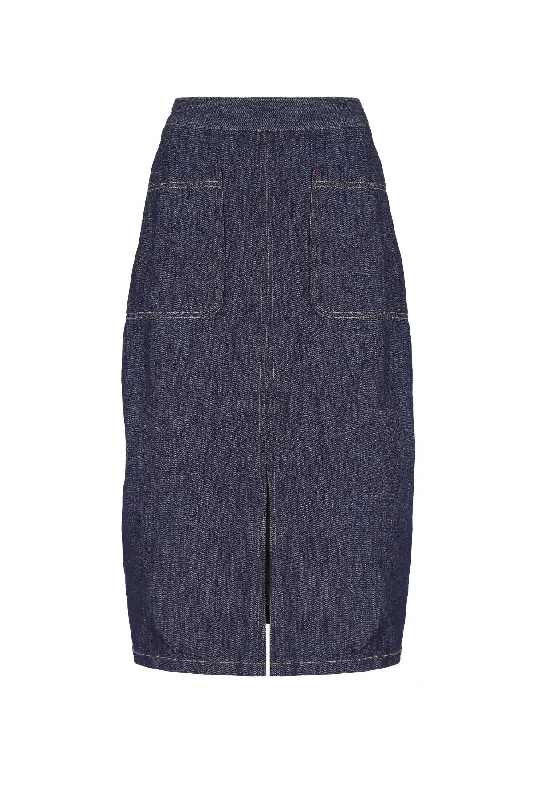 Phoenix Denim Midi Skirt Dark Wash silk skirt sleek