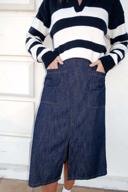 Phoenix Denim Midi Skirt Mid Wash corduroy skirt durable