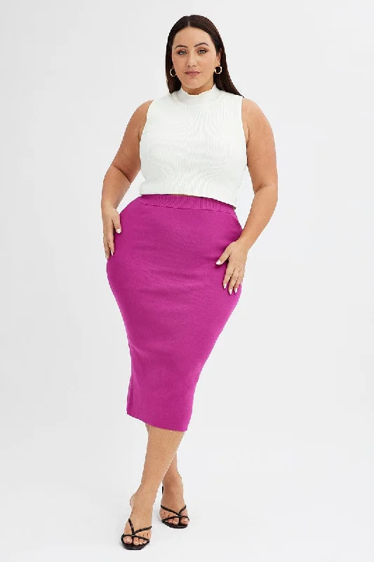 Pink Midi Skirt Rib Knit patchwork skirt art