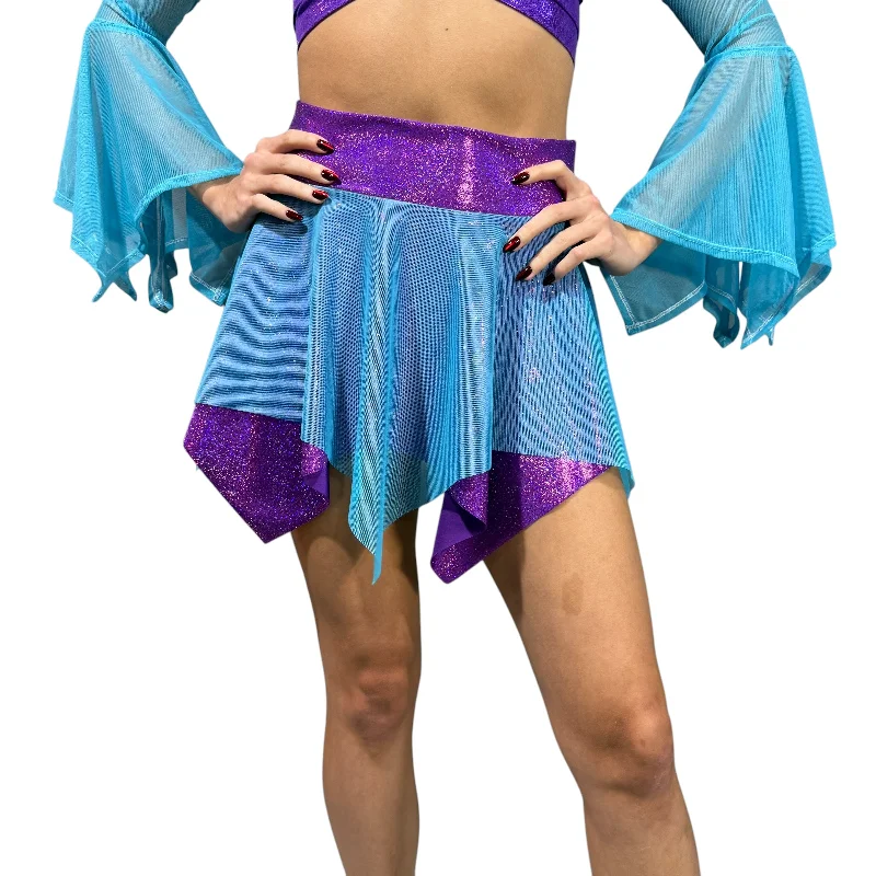 Pixie Skirt for Fairy Costume in Purple Sparkle & Blue Mesh belted skirt waist