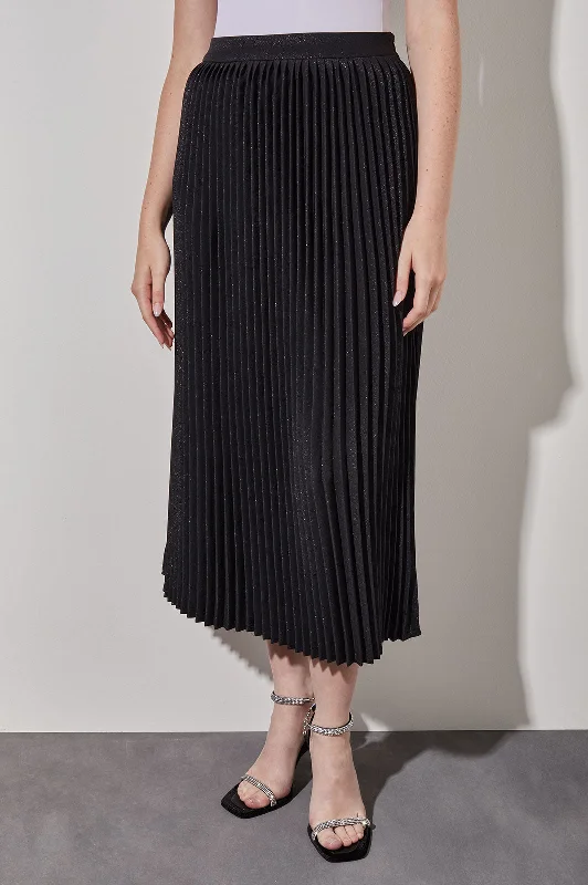 Plus Size Midi Pleated Skirt - Pull-On Shimmer Woven slim fit skirt