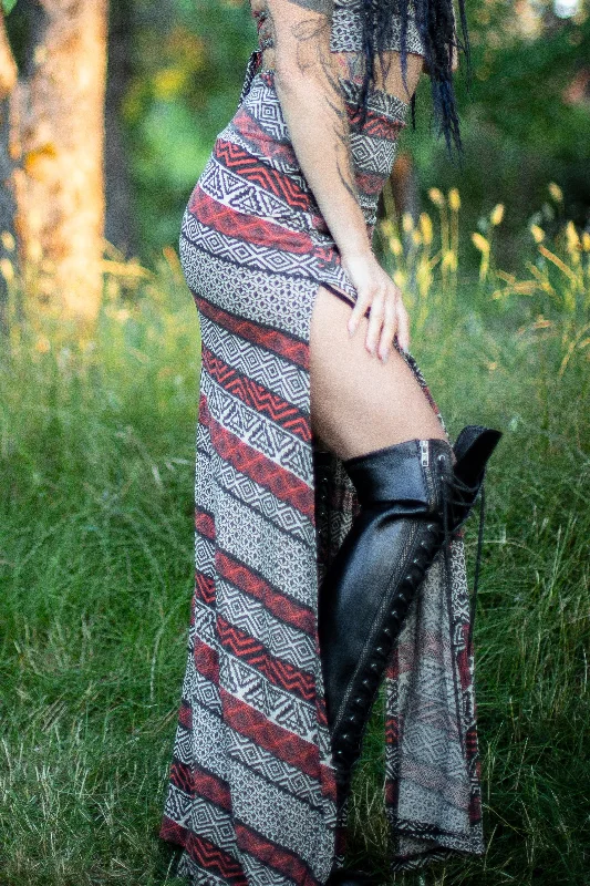 Priestess Skirt - Black and Rust Tribal Print lace skirt romantic