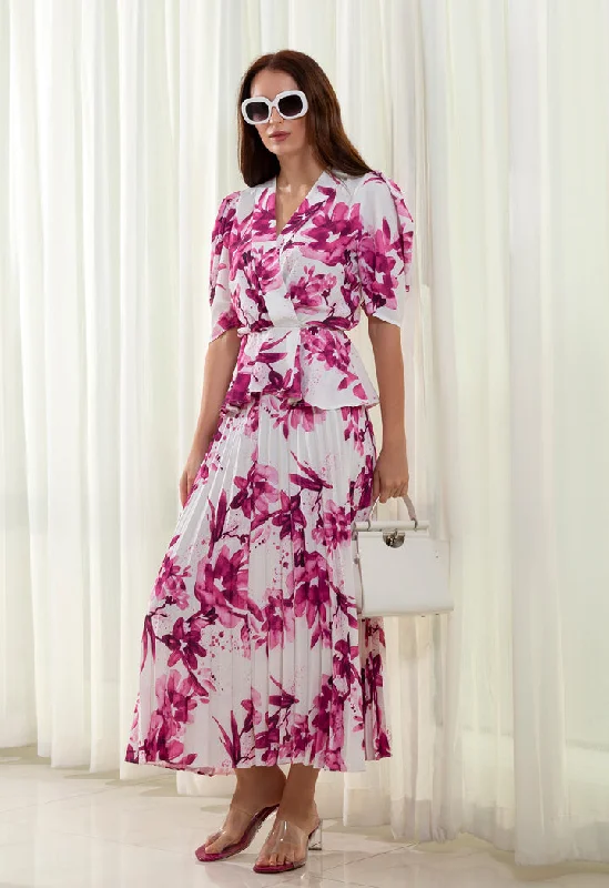 Printed A-Line Pleated Skirt lace skirt intricate