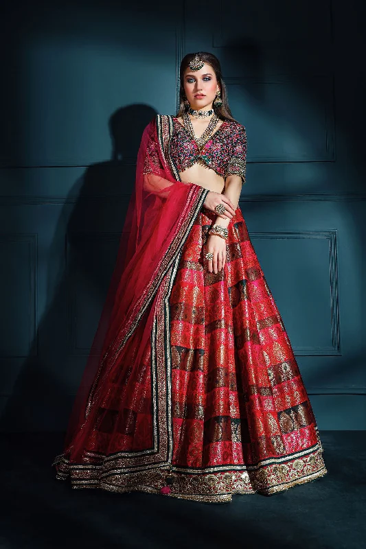 Red Brocade Skirt with embroidered top wool skirt thick