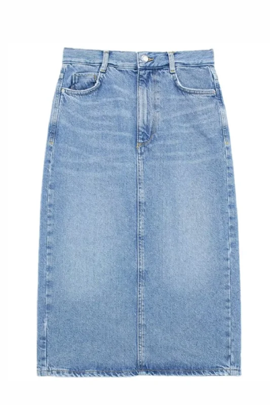 'Rebecca High Waist Back Slit Denim Skirt relaxed fit skirt
