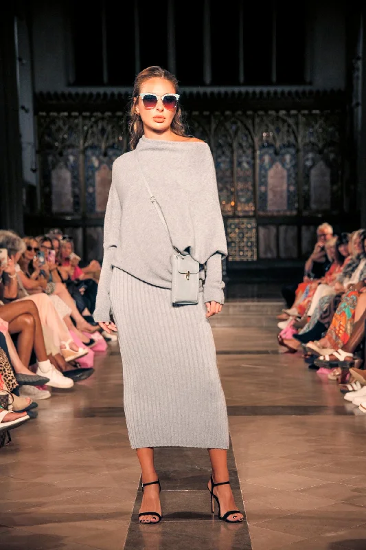 Reese Ribbed Skirt Grey silk skirt smooth