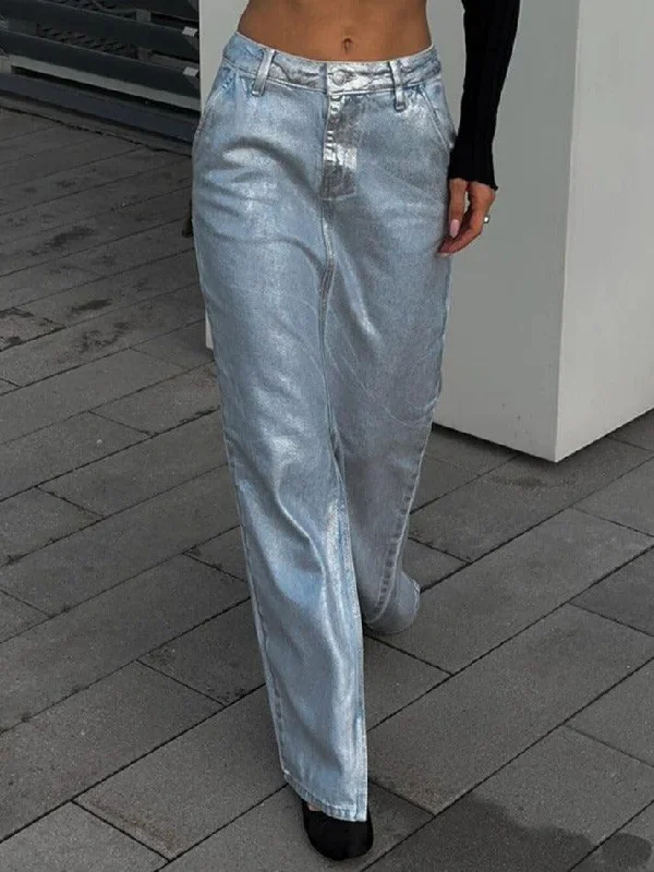 Reflective Split A-line Denim Maxi Skirt chiffon skirt airy