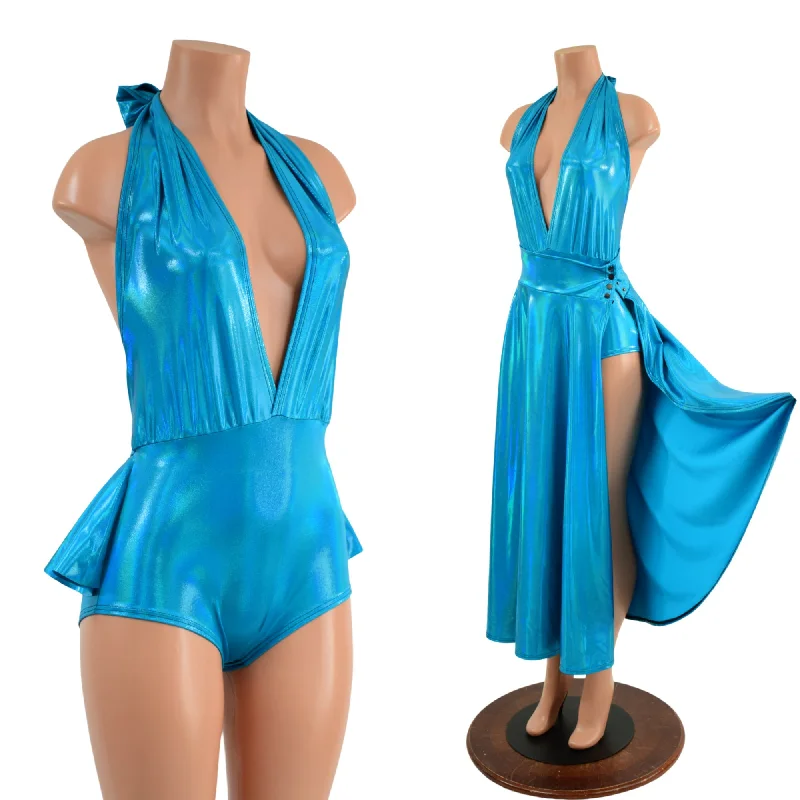 Ruffled Rump Josie Romper & Breakaway Maxi Skirt in Peacock Holographic velvet skirt rich Ruffled Rump Josie Romper & Breakaway Maxi Skirt in Peacock Holographic velvet skirt rich