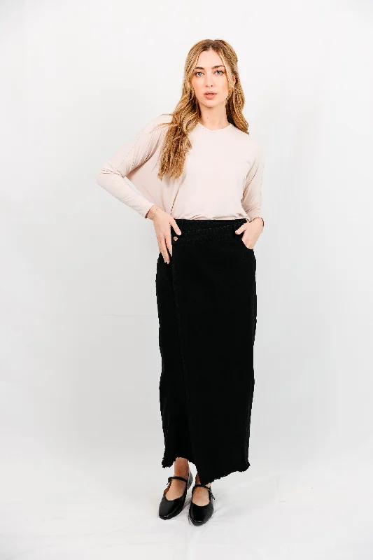 Shayne Maxi Black Denim Skirt wool skirt warm