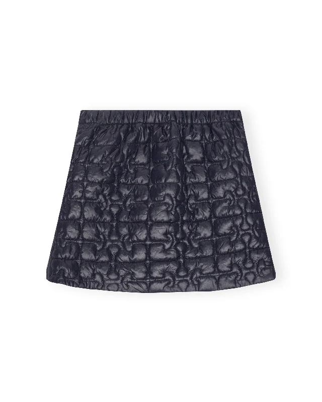 Shiny Quilt Mini Skirt - Black silk skirt lustrous