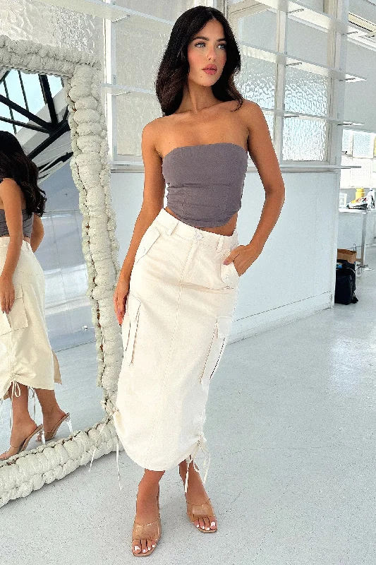 Tari Midi Skirt - Beige silk skirt elegant